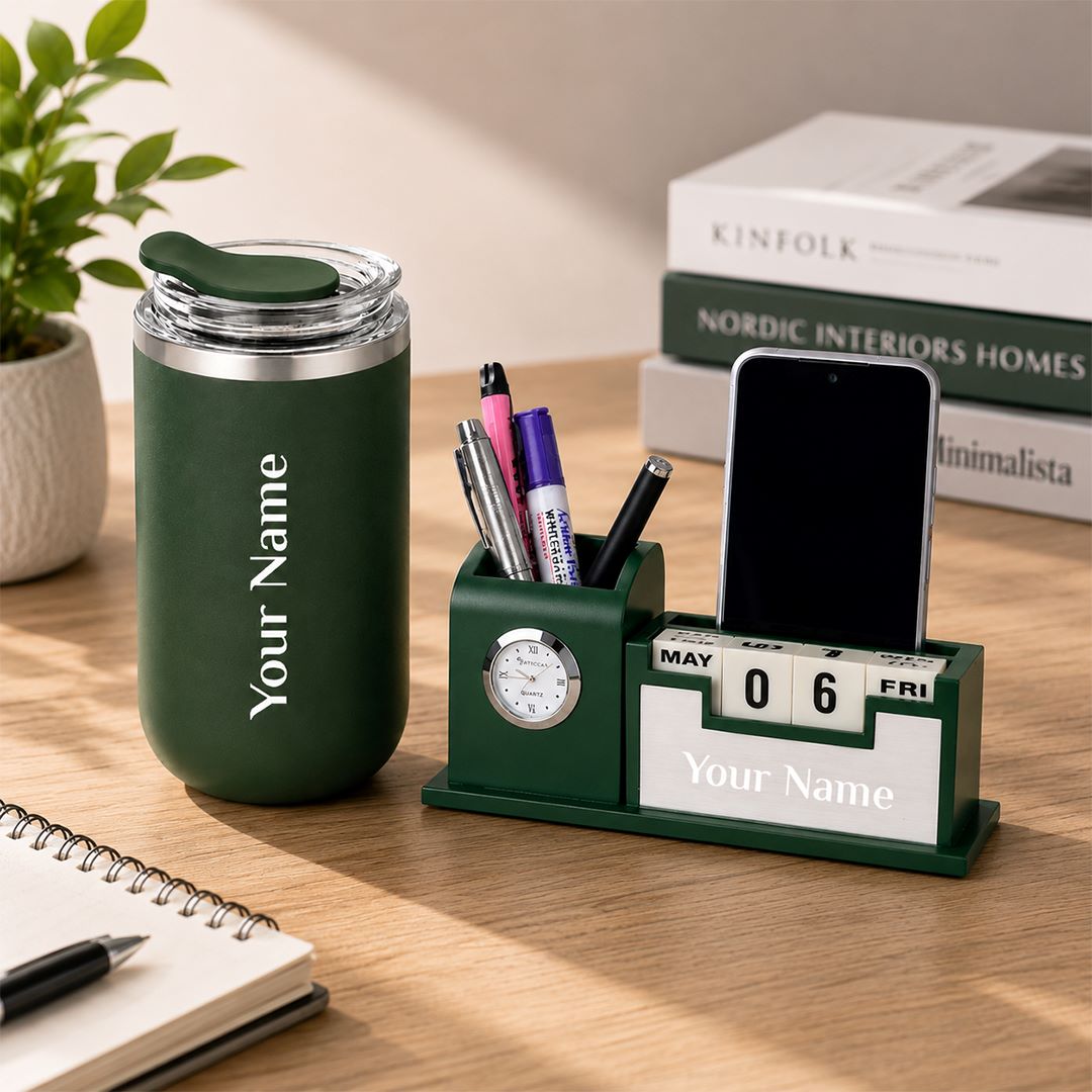 Custom Desk Organizer with Drinkware Gift Set